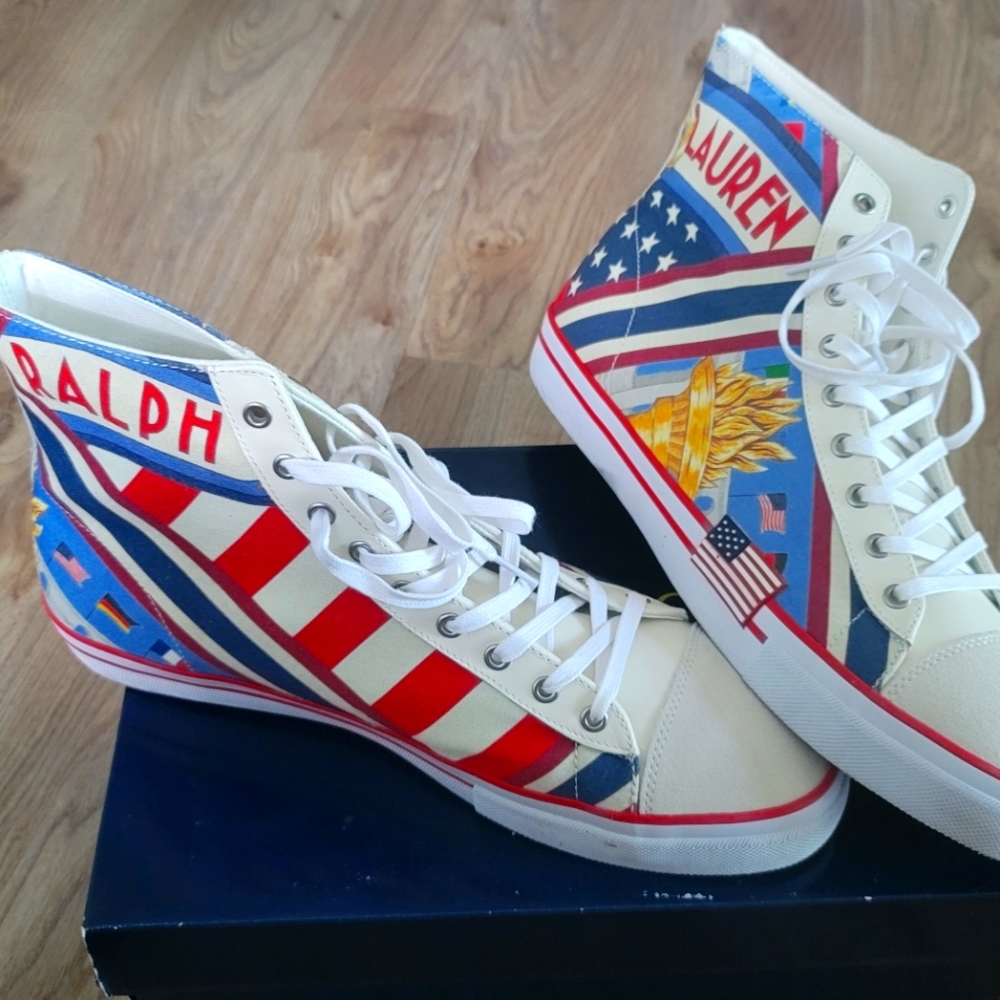 - POLO HI-TOP CANVAS LEATHER TRIM SNEAKERS